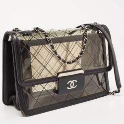 Pre Owned Chanel Black Quilted PVC And Leather Beauty Flap Lock Bag