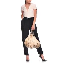 Pre Owned Chanel Peach/Black Leather Reversible Drawstring Tassel Bag