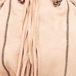 Pre Owned Chanel Peach/Black Leather Reversible Drawstring Tassel Bag