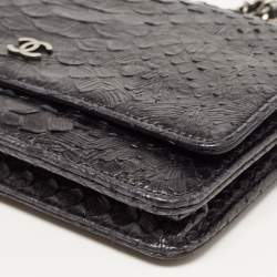 Chanel Black Python Classic Wallet on Chain