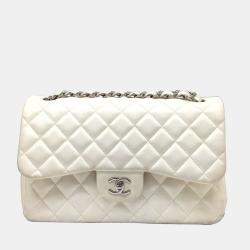 Chanel White Quilted Leather East West Single Flap Bag Chanel