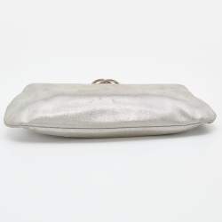 Chanel Silver Iridescent Leather Crystal Camellia Clutch