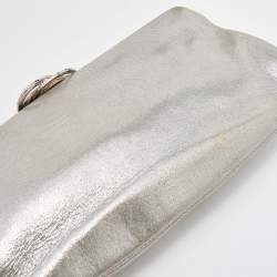 Chanel Silver Iridescent Leather Crystal Camellia Clutch