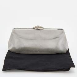 Chanel Silver Iridescent Leather Crystal Camellia Clutch