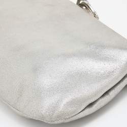 Chanel Silver Iridescent Leather Crystal Camellia Clutch