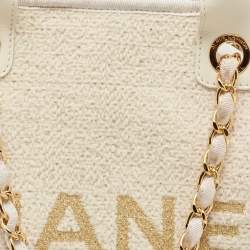 Chanel Cream Tweed and Leather Large Deauville Bag