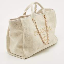 Chanel Cream Tweed and Leather Large Deauville Bag