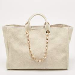 Chanel Cream Tweed and Leather Large Deauville Bag