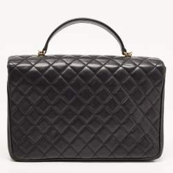 Pre Owned Chanel Black Quilted Leather Flap Top Handle Bag