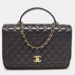 Pre Owned Chanel Black Quilted Leather Flap Top Handle Bag