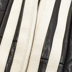 Pre Owned Chanel White/Black Quilted Leather CC Zip Shoulder Bag