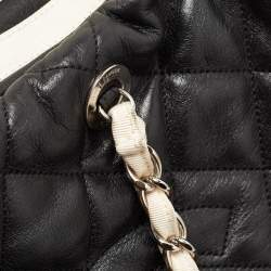 Pre Owned Chanel White/Black Quilted Leather CC Zip Shoulder Bag