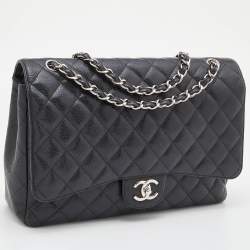 Chanel Black Quilted Caviar Leather Maxi Classic Double Flap Bag