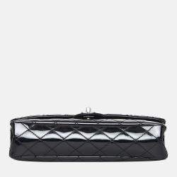 Pre Owned Chanel Black Medium Patent Chain-Through Flap Bag