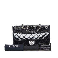 Pre Owned Chanel Black Medium Patent Chain-Through Flap Bag