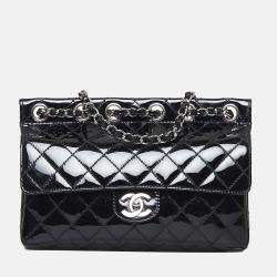 Pre Owned Chanel Black Medium Patent Chain-Through Flap Bag