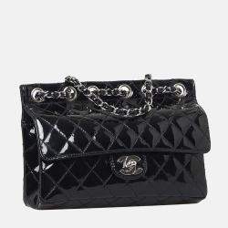 Pre Owned Chanel Black Medium Patent Chain-Through Flap Bag