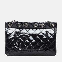 Pre Owned Chanel Black Medium Patent Chain-Through Flap Bag