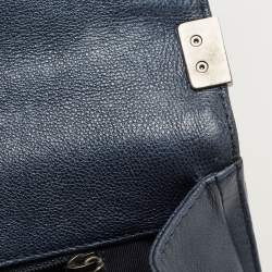 Pre Owned Chanel Navy Blue Quilted Leather Large Boy Flap Bag