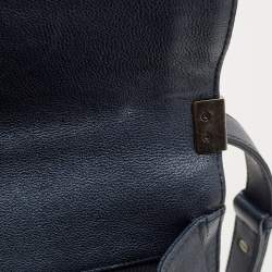 Pre Owned Chanel Navy Blue Quilted Leather Large Boy Flap Bag