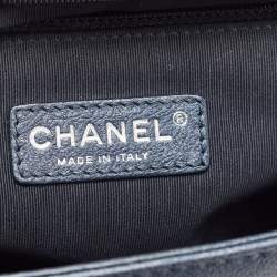 Pre Owned Chanel Navy Blue Quilted Leather Large Boy Flap Bag