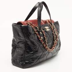Pre Owned Chanel Black/Red Quilted Glazed Leather Large Portobello Tote