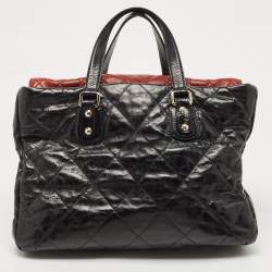Pre Owned Chanel Black/Red Quilted Glazed Leather Large Portobello Tote