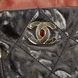 Pre Owned Chanel Black/Red Quilted Glazed Leather Large Portobello Tote