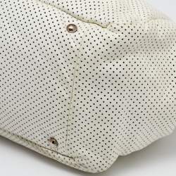 Pre Owned Chanel White Perforated Leather Accordion Flap Bag