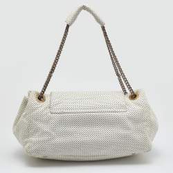 Pre Owned Chanel White Perforated Leather Accordion Flap Bag