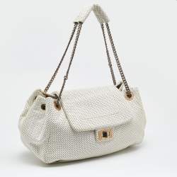 Pre Owned Chanel White Perforated Leather Accordion Flap Bag