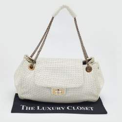 Pre Owned Chanel White Perforated Leather Accordion Flap Bag