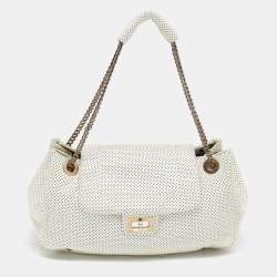Pre Owned Chanel White Perforated Leather Accordion Flap Bag