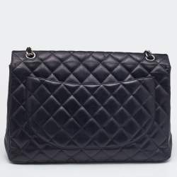Pre Owned Chanel Black Quilted Leather Maxi Classic Double Flap Bag