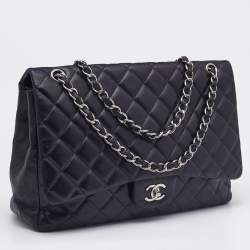 Pre Owned Chanel Black Quilted Leather Maxi Classic Double Flap Bag