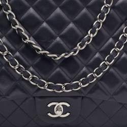 Pre Owned Chanel Black Quilted Leather Maxi Classic Double Flap Bag