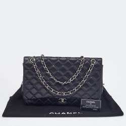 Pre Owned Chanel Black Quilted Leather Maxi Classic Double Flap Bag