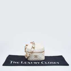 Pre Owned Chanel White Quilted Leather Vanity Case Wristlet Pouch 