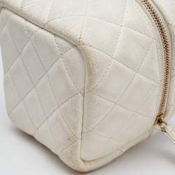 Pre Owned Chanel White Quilted Leather Vanity Case Wristlet Pouch 