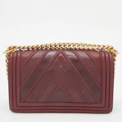 Chanel Burgundy Chevron Caviar and Leather Medium Boy Flap Bag