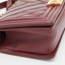 Chanel Burgundy Chevron Caviar and Leather Medium Boy Flap Bag