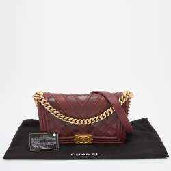 Chanel Burgundy Chevron Caviar and Leather Medium Boy Flap Bag