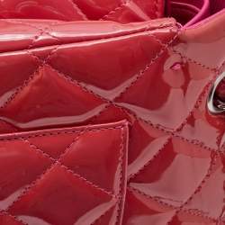 Pre Owned Chanel Pink Quilted Patent Leather Maxi Classic Double Flap Bag