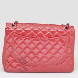 Pre Owned Chanel Pink Quilted Patent Leather Maxi Classic Double Flap Bag
