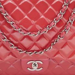 Pre Owned Chanel Pink Quilted Patent Leather Maxi Classic Double Flap Bag