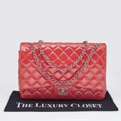 Pre Owned Chanel Pink Quilted Patent Leather Maxi Classic Double Flap Bag