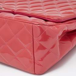 Pre Owned Chanel Pink Quilted Patent Leather Maxi Classic Double Flap Bag