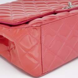 Pre Owned Chanel Pink Quilted Patent Leather Maxi Classic Double Flap Bag