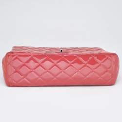 Pre Owned Chanel Pink Quilted Patent Leather Maxi Classic Double Flap Bag