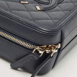 Pre Owned Chanel Navy Blue Quilted Caviar Leather Small CC Filigree Vanity Case Bag